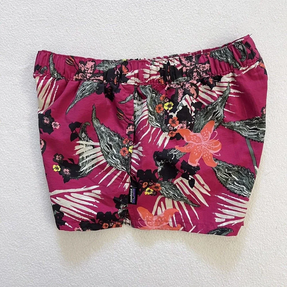 Patagonia Kelp Garden Craft Pink Print Nylon Barely Baggies 2.5